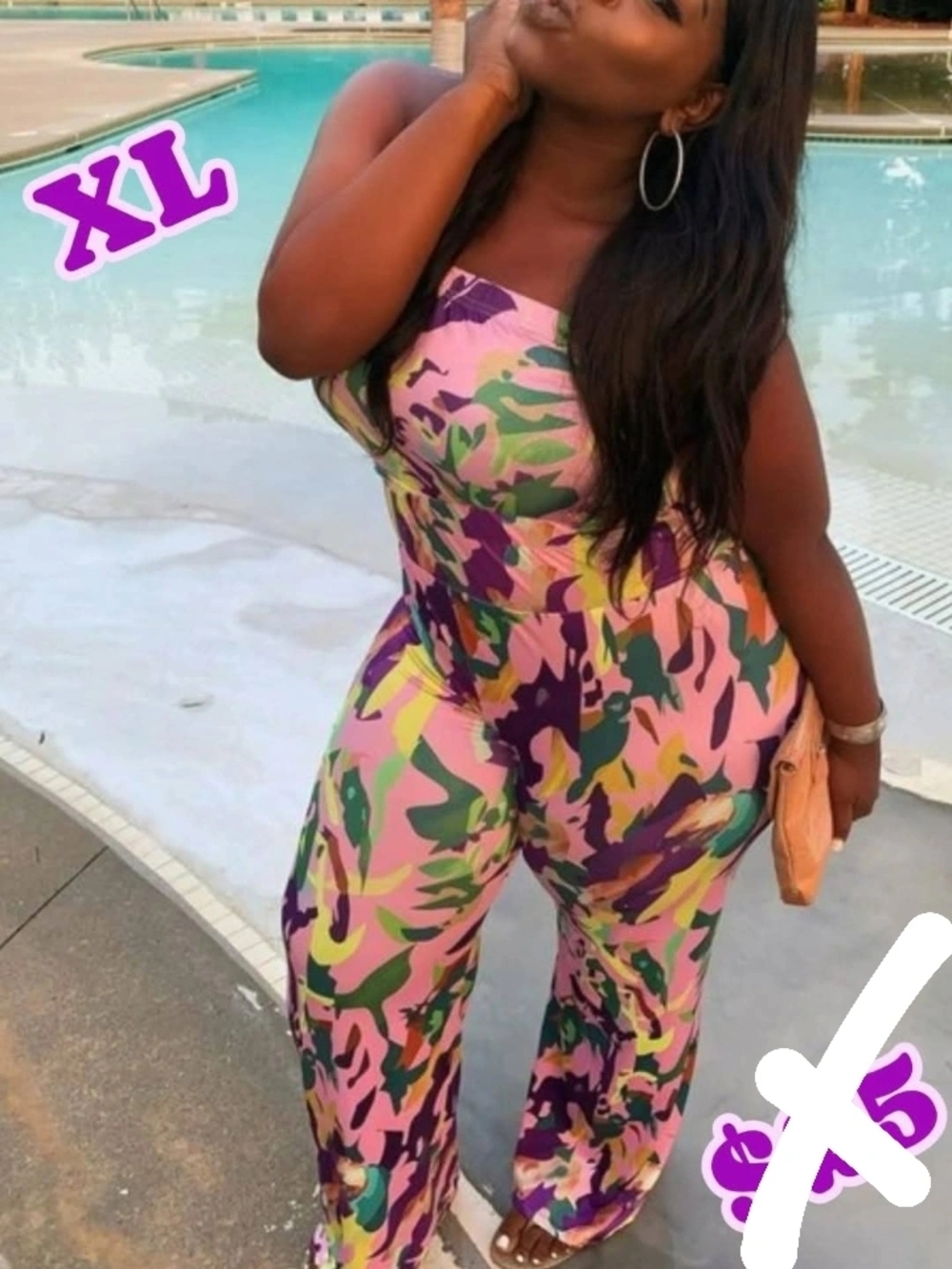 Plus Size Pink Multi-Color Strapless Jumpsuit